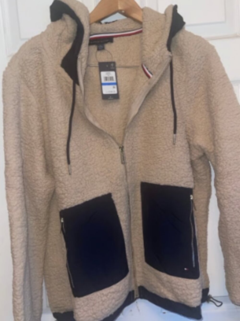 NWT Tommy Hilfiger Sherpa Fleece Jacket XL Cream Zip-Up Hoodie - A438